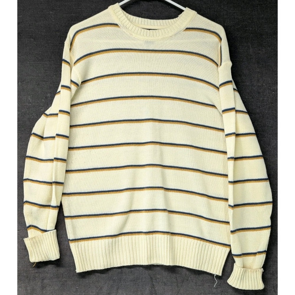 VTG 80s Kingsport Cream Striped Acrylic Rockabilly Pullover Sweater  SZ XL Korea